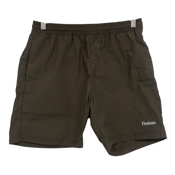 Feature Mens Brown Athletic Short Size Medium M Athleisure Training Pocket EUC - Picture 1 of 12